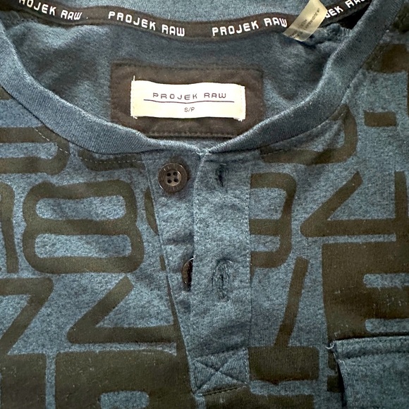 Projek Raw, Men’s long sleeve Henley tee with buttons, Sz S, denim blue - Picture 5 of 7